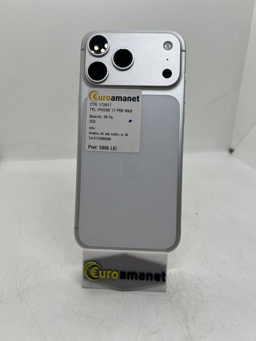 Telefon mobil Apple iPhone 17 Pro Max, 256GB, 5G, Silver, Bat 98% -A-