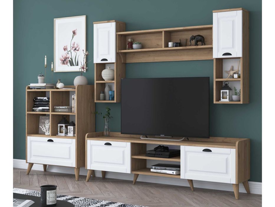 TV комплект Puzzle-home 2554, 5 части, Орех/Бял, Бърза доставка!