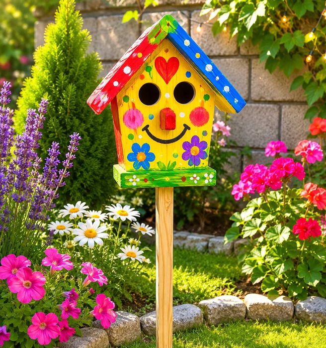 Къща  за птици ;сглобена или DIY комплект за деца;Детски комплект за сглобяване и оцветяване на къщичка за птички