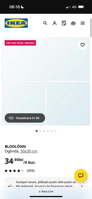 Vand oglinda Ikea Blodlonn (3 pachete a cate 4 bucati)