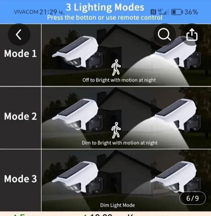 Слънчев фенер с датчик за движение