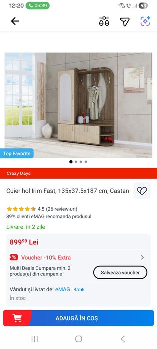Vând mobilier hol cu loc de haine si papuci, preț 400 lei cu ridicare personala din sibiu