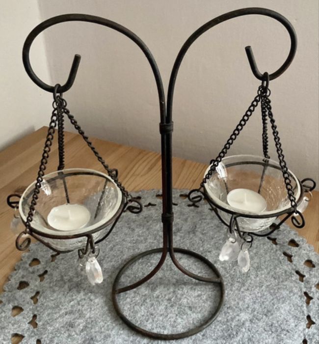 Sfestnic Lampadar suport lumanare candele metal sticla vintage