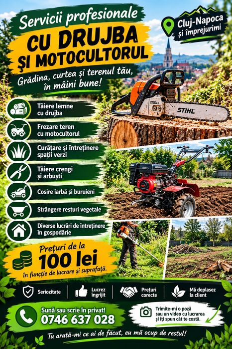 Servicii cu drujba si motocultor