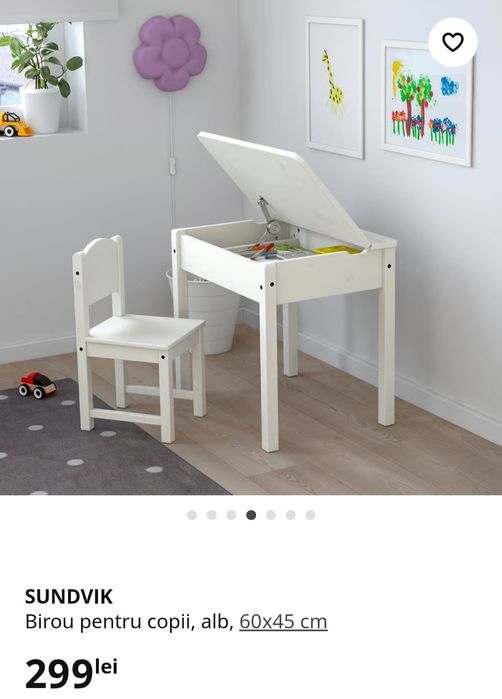 Birou și scaun alb pentru copii (3-6 ani)