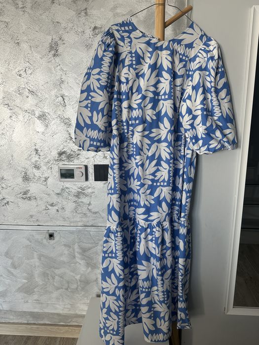 Rochie Boho Marks&Spencer, model maxi, model floral, alb cu albastru, marimea M