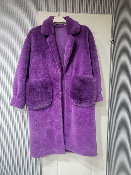 Дълго палто двулицево лилаво