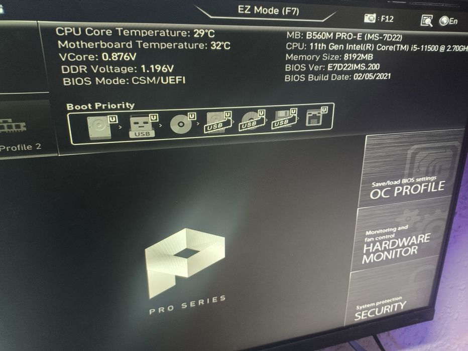 MSI B560M Pro-E + i5 11500