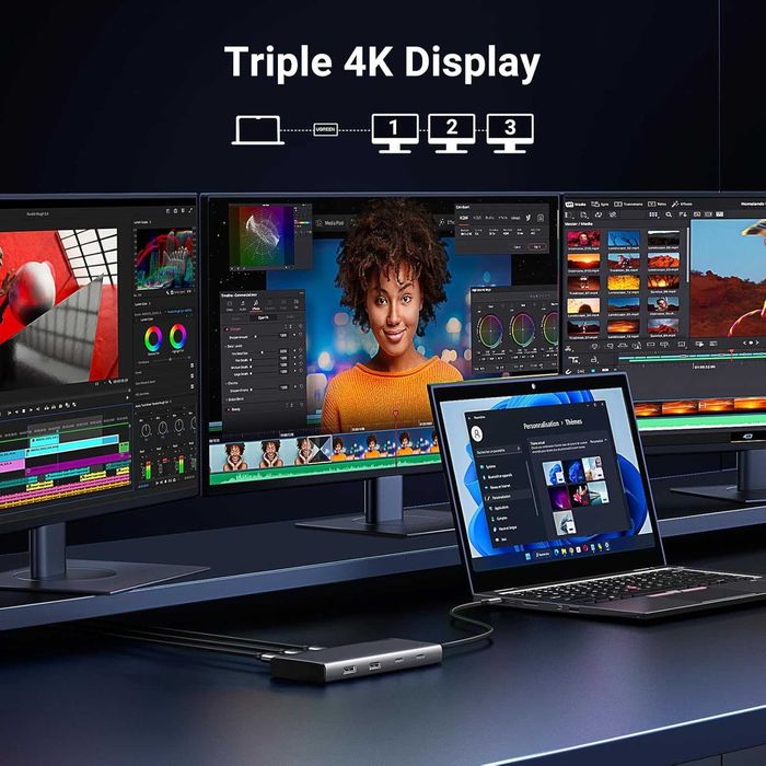 USB C Hub Док станция UGREEN Revodok 8в1 4K Triple Display 10Gbps