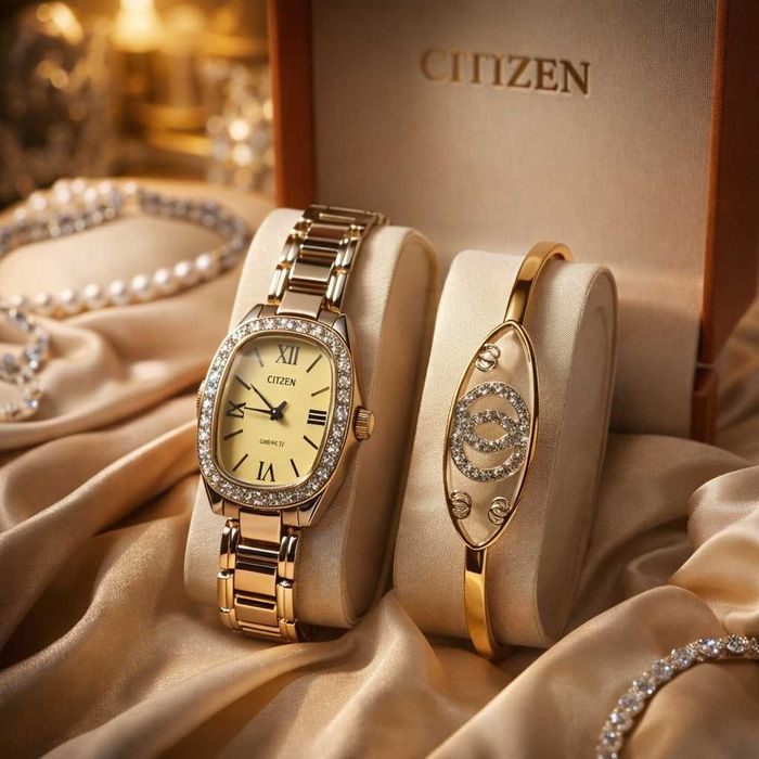 Луксозен дамски комплект: Елегантен часовник с кристали и стилна грив