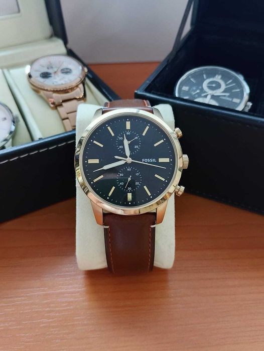 Ceas Bărbătesc Fossil Townsman Chronograph (FS5338) – Auriu & Cadran Negru, Curea Piele