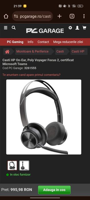 Casti Wireless Plantronics Poly Voyager Focus 2, cu garanție valabilă