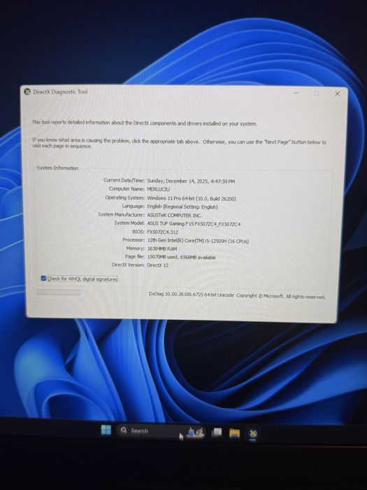 Asus Tuf F15 FX507ZC4, RTX 3050, 16GB RAM, Intel i5-12500H, 512 GB SSD