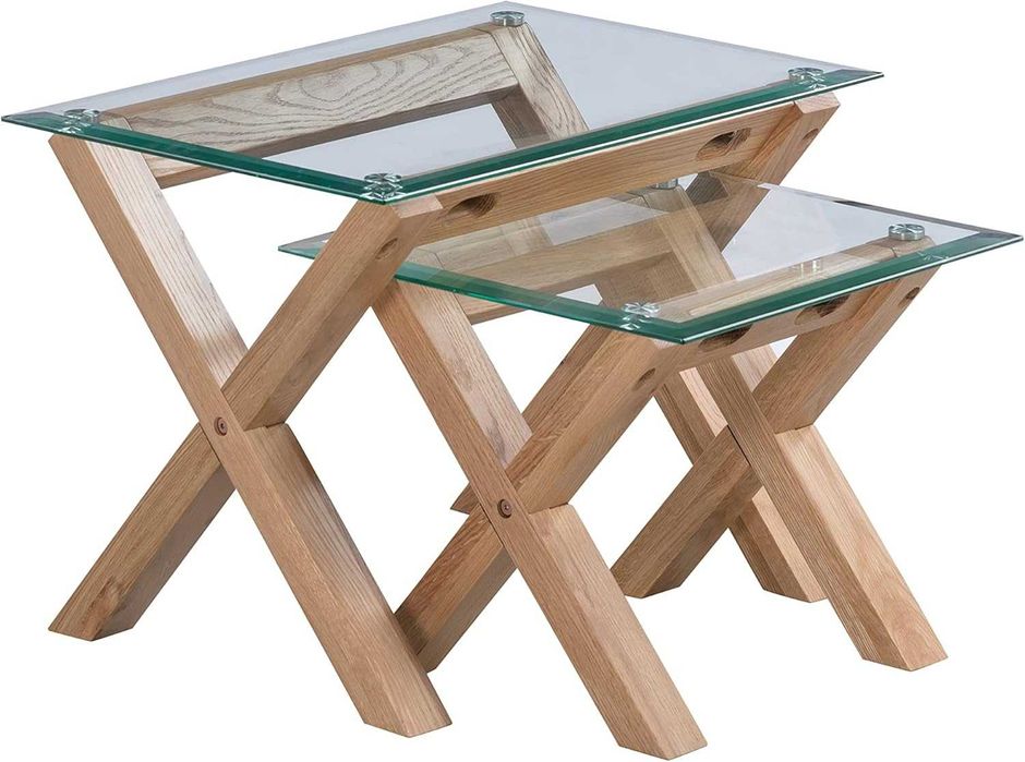 Set 2 masute cafea Amazon lemn masiv si sticla superbe