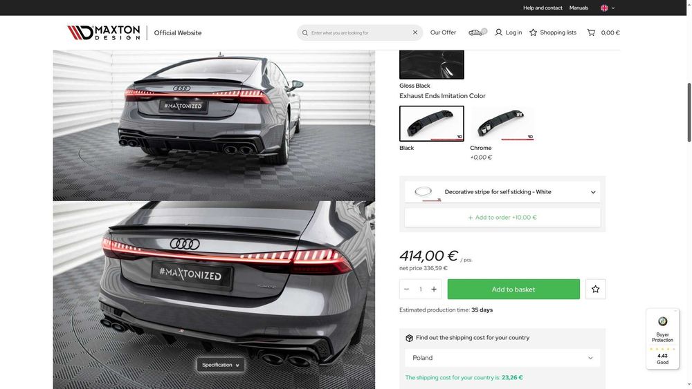 Difuzor bara spate Audi A5 S Line pt carlig si A7 C8 Maxton Design