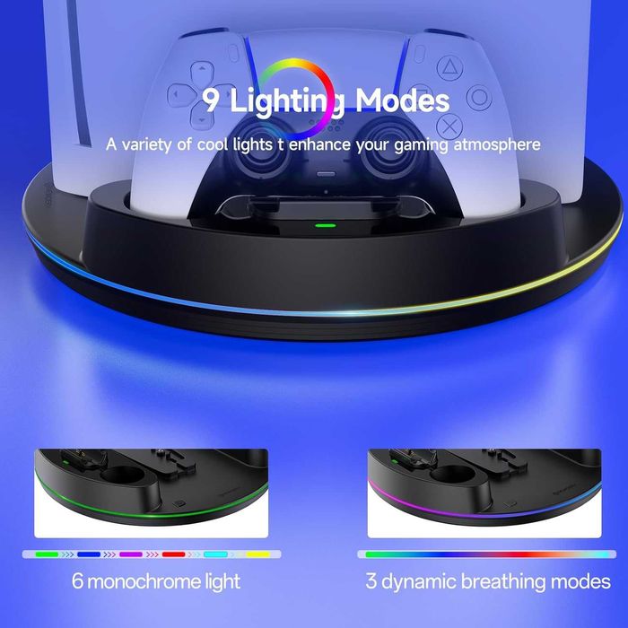 NEWDERY Вертикална стойка за PS5 /PS5 Slim/PS 5 Pro, RGB светлина