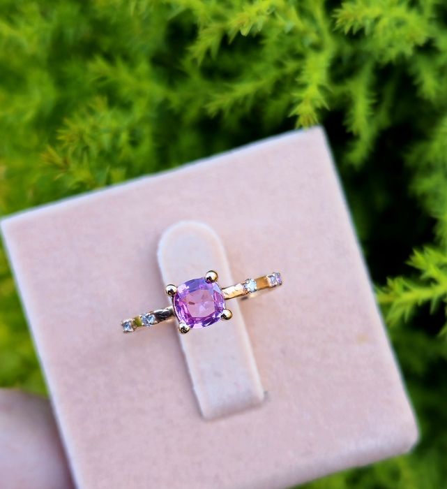 Inel din aur de 14K cu safir roz natural și diamante naturale