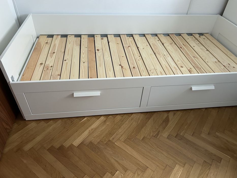 Pat Ikea Brimnes extensibil 2sertare 2saltele, alb, 80x200 cm
