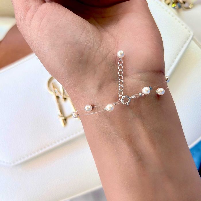 Дамска Двойна Гривна на Прозрачна Корда с Перли Сваровски/Swarovski