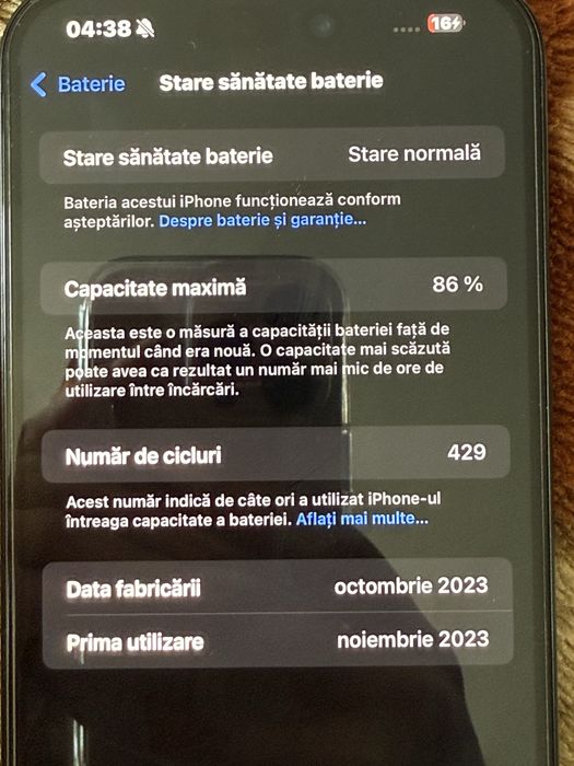 iPhone 15 Pro Max, 256 GB, baterie 86%, stare excelentă!