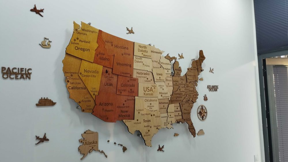 3d karta, USA map, 3Д карта США, 3D Yog‘och AQSH Xaritasi