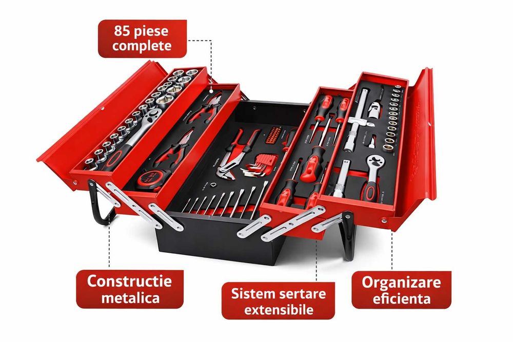 Trusa scule metalica 85 piese cu sertare organizare completa