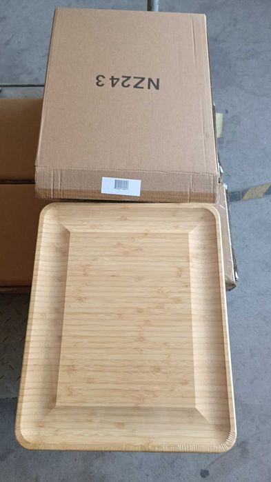 Set platou pentru prezentare si servire din bambus cu ustensile, 2 compartimente, charcuterie, dreptunghiular, lemn, 33x39x4cm