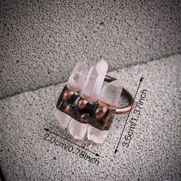 Inel din cupru ars cu 3 cuarţ hexagonal alb