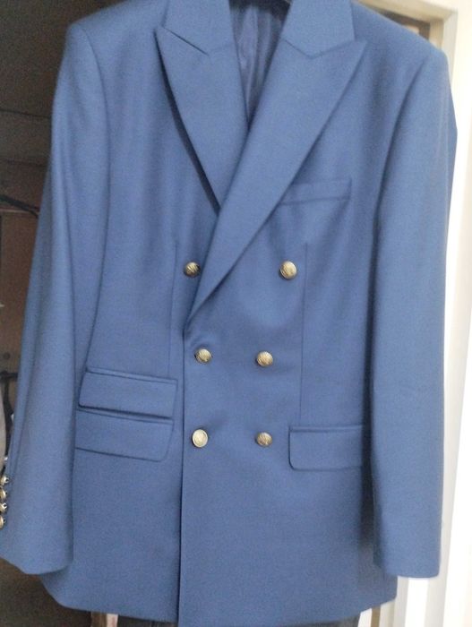 Sacou barbati bleumarin stofa lana la 2 randuri de nasturi marimea 48