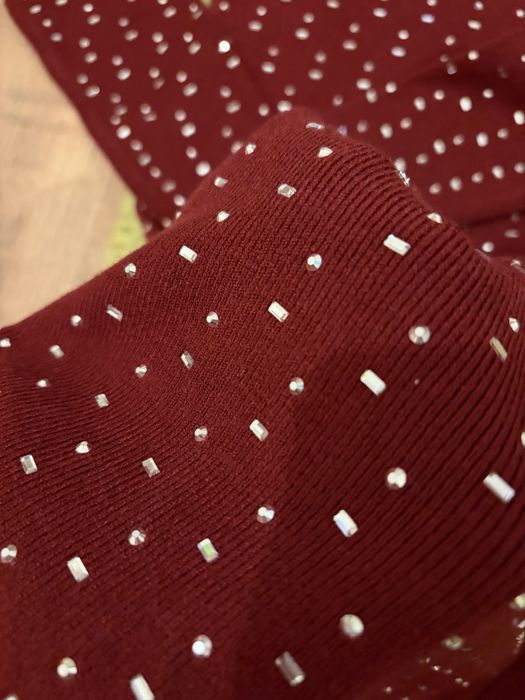 Рокля с камъни - плетиво, тъмно червено, бордо