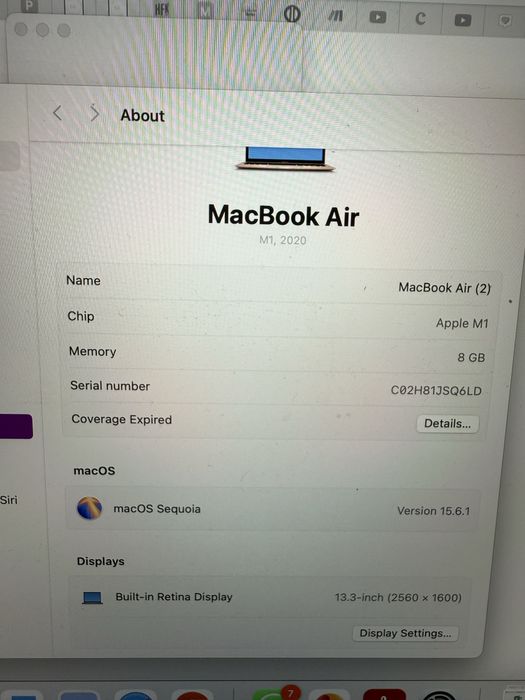 Macbook Air M1 2020 8GB RAM 512 GB SSD