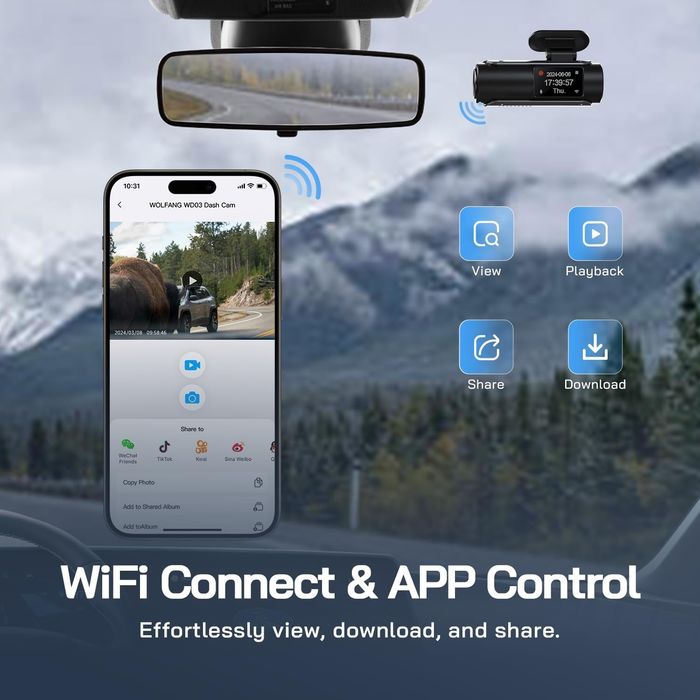WOLFANG Cameră auto față-spate 4K+1080P Wi-Fi