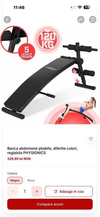 Banca abdomene pliabila reglabila noua in cutie, pret 230 lei