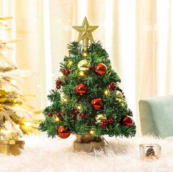 Brad miniatural Yorbay 40 cm, Globuri, Lumini LED și Telecomandă