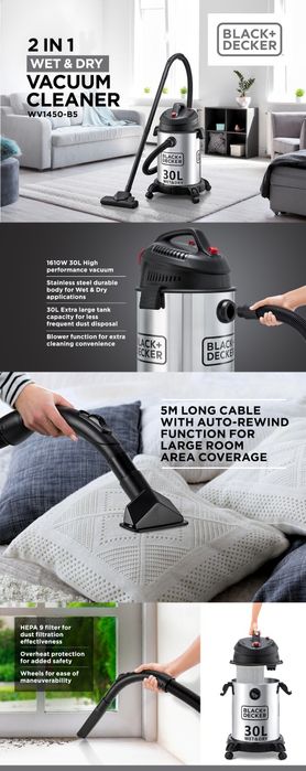 Профессиональный пылесос из США от фирмы BLACK+DECKER на 30 литров.