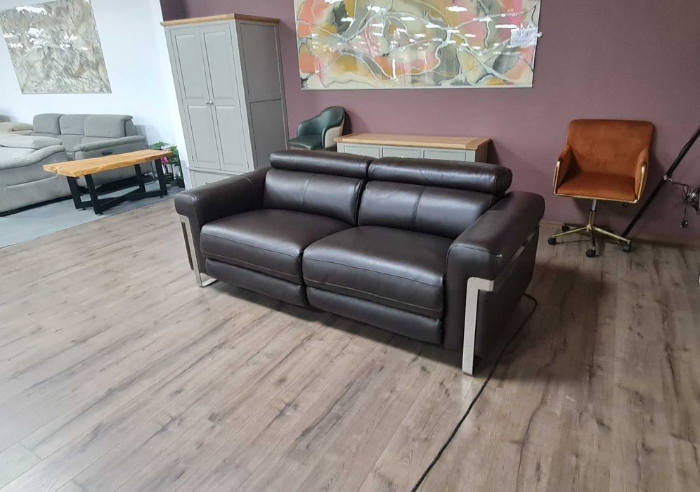 Тъмно кафяв кожен диван тройка "Moreno" с ел. релакс механизъм