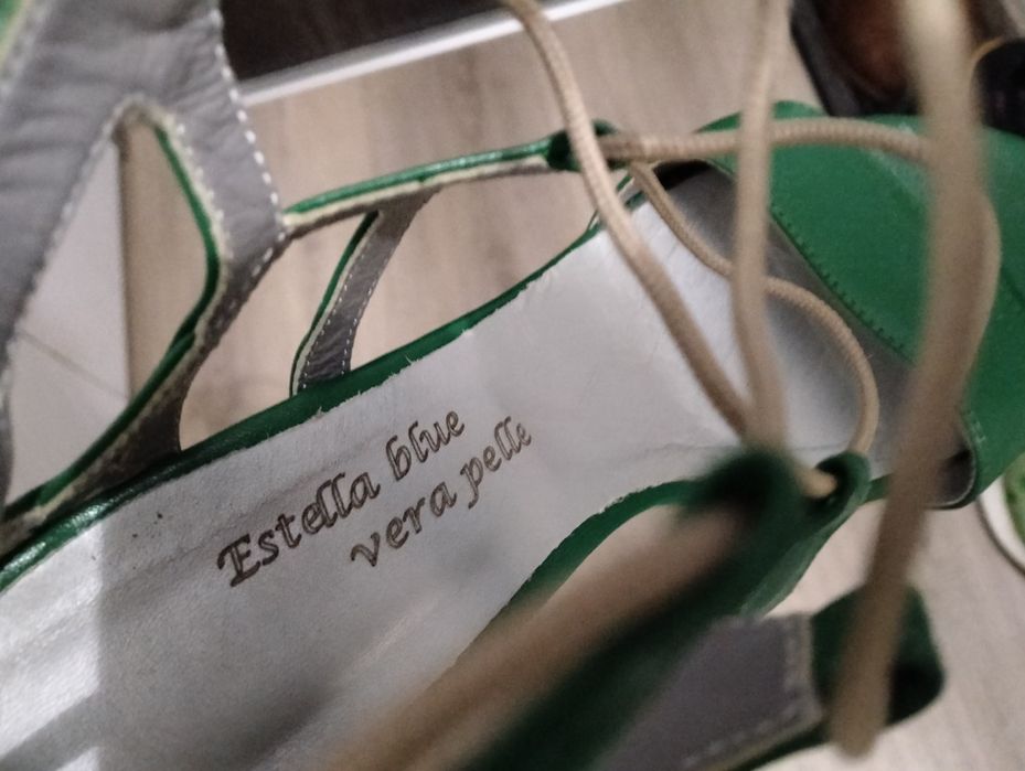 Sandale  Estella Blue din piele naturala, purtate o singură dată,culoare verde,mărimea 37