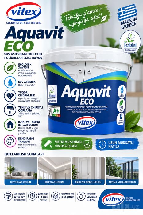 Vitex Aquavit ECO — suv asosidagi ekologik poliuretan emal