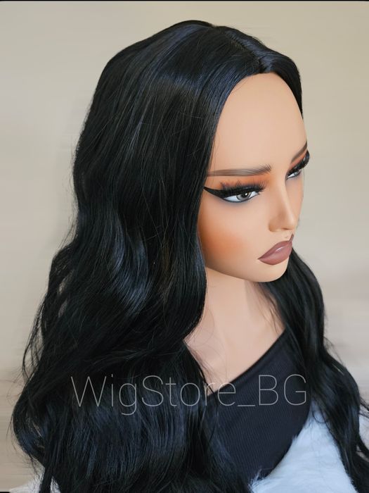 Дълга черна перука на леки вълни без бретон
