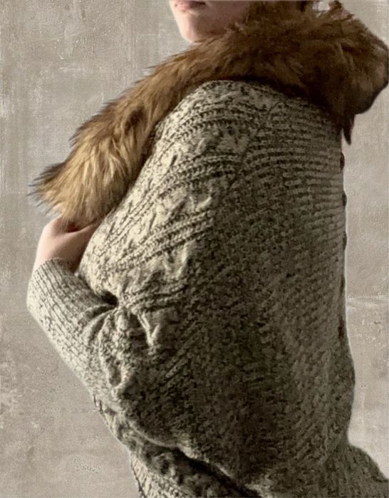 Cardigan tricotat vintage cu guler din blana artificiala stil Y2K