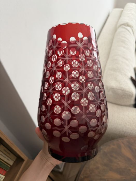 Vaza mare rubinie cristal de Boemia