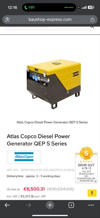 Generator de curent Atlas Copco QEP S7 / 5.5 kw / Diesel Yanmar / nou