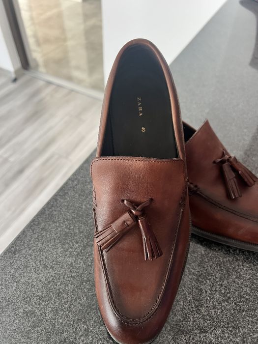 Pantofi maro din piele fără șireturi