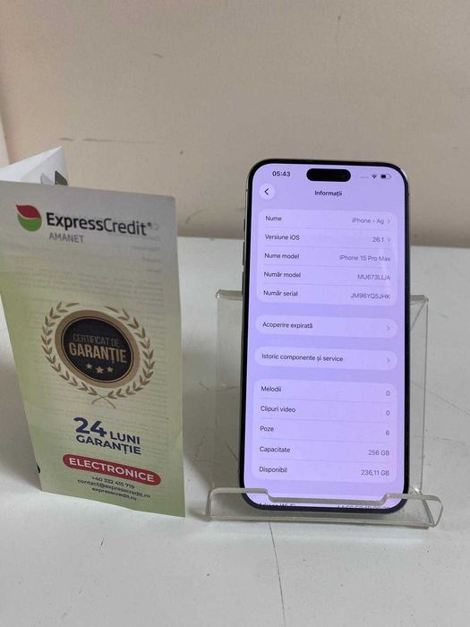 Iphone 15 Pro Max 256Gb (AG49 Esplanada B.9648) Garantie 2 ani