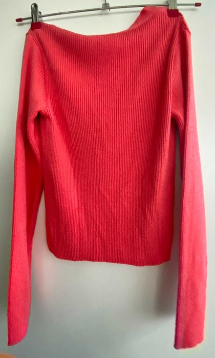 Cardigan/ploveras roz coral, cu nasturi, nou, S/36, usor sidefat