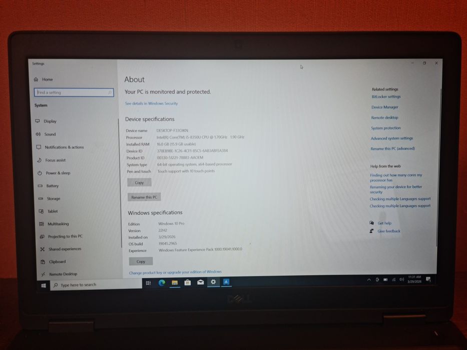Laptop Dell Latitude 5590 I5-8350U 1.7Ghz 256SSD stare BUNA