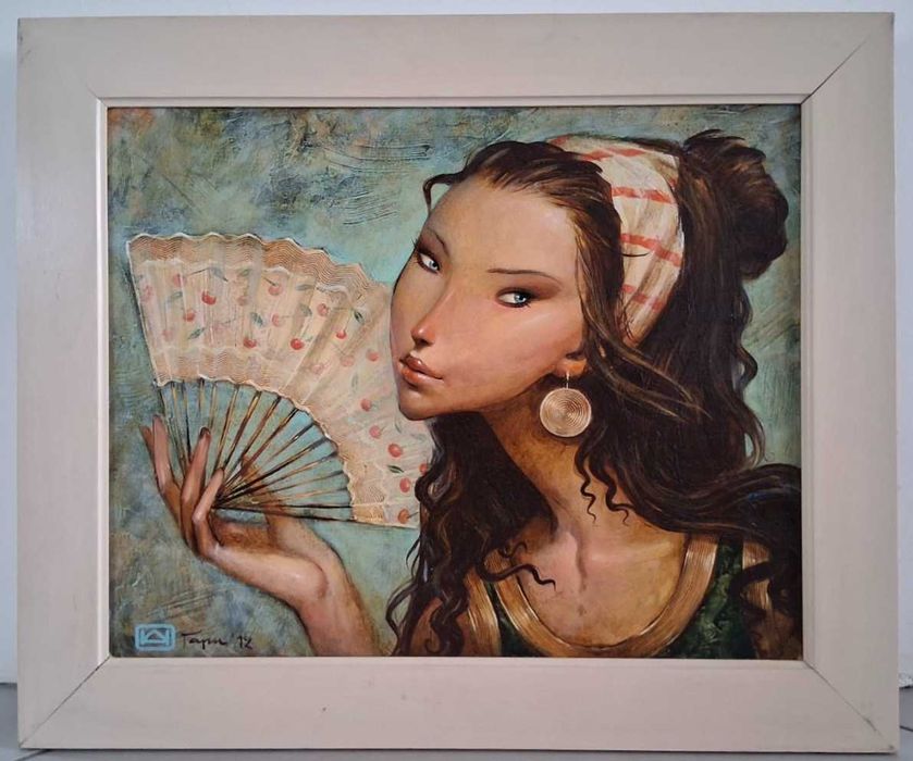 Красива Декоративна Картина с Ориенталски Мотив - Дама с Ветрило