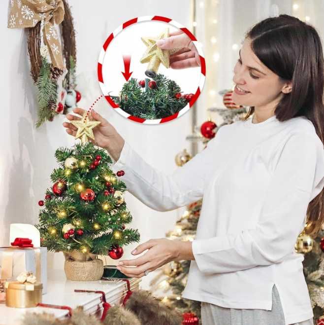 Brad miniatural Yorbay 40 cm, Globuri, Lumini LED și Telecomandă
