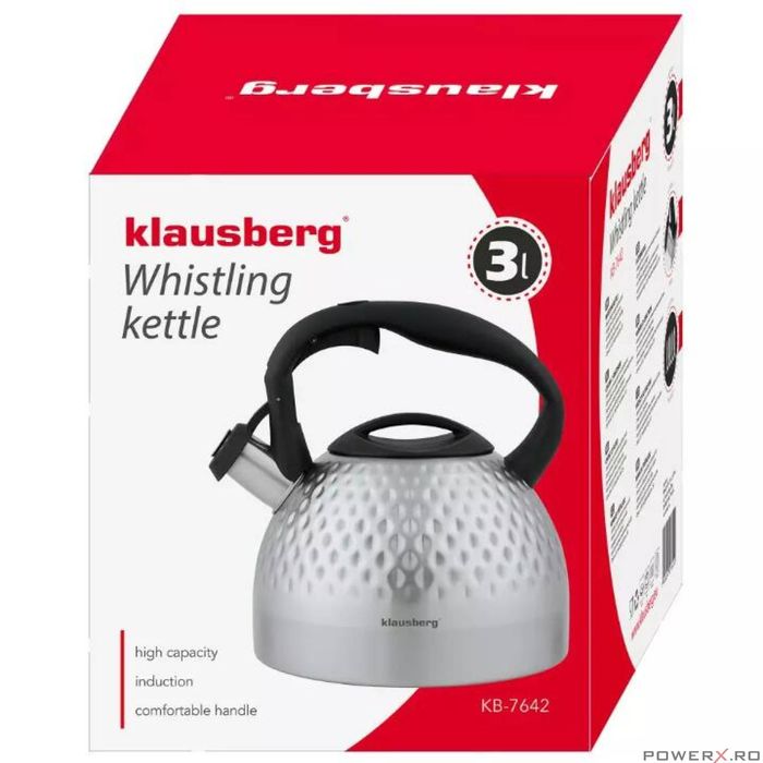 Fierbator din inox cu fluier, ceainic, argintiu, 3L, Klausberg