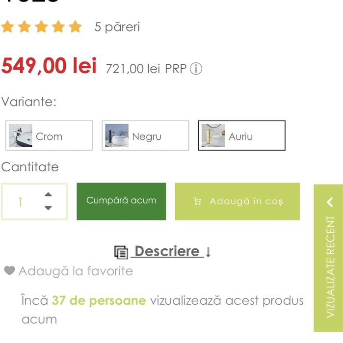 Baterie lavoar aurie (auriu)